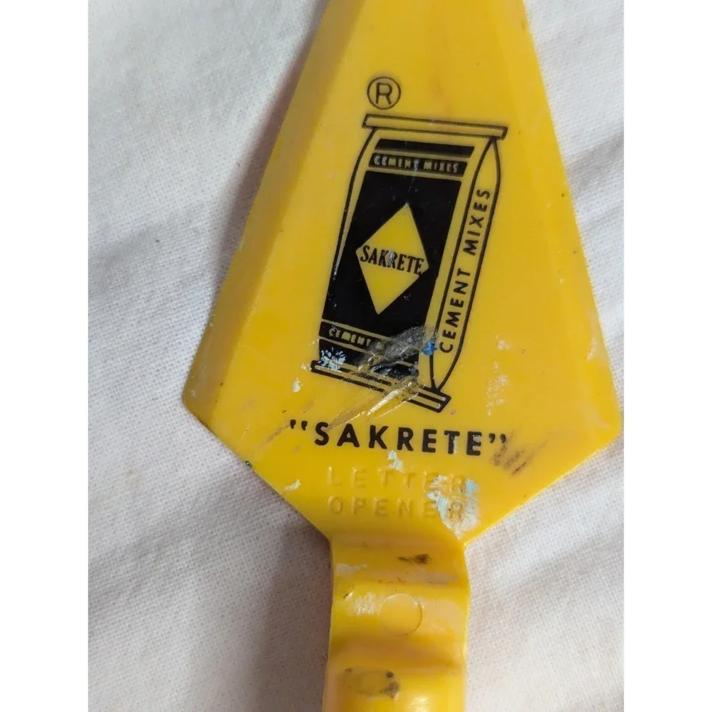 Vintage Sakrete cement mix‎ trowel shape LETTER OPENER remembrance Brown Bigelow
